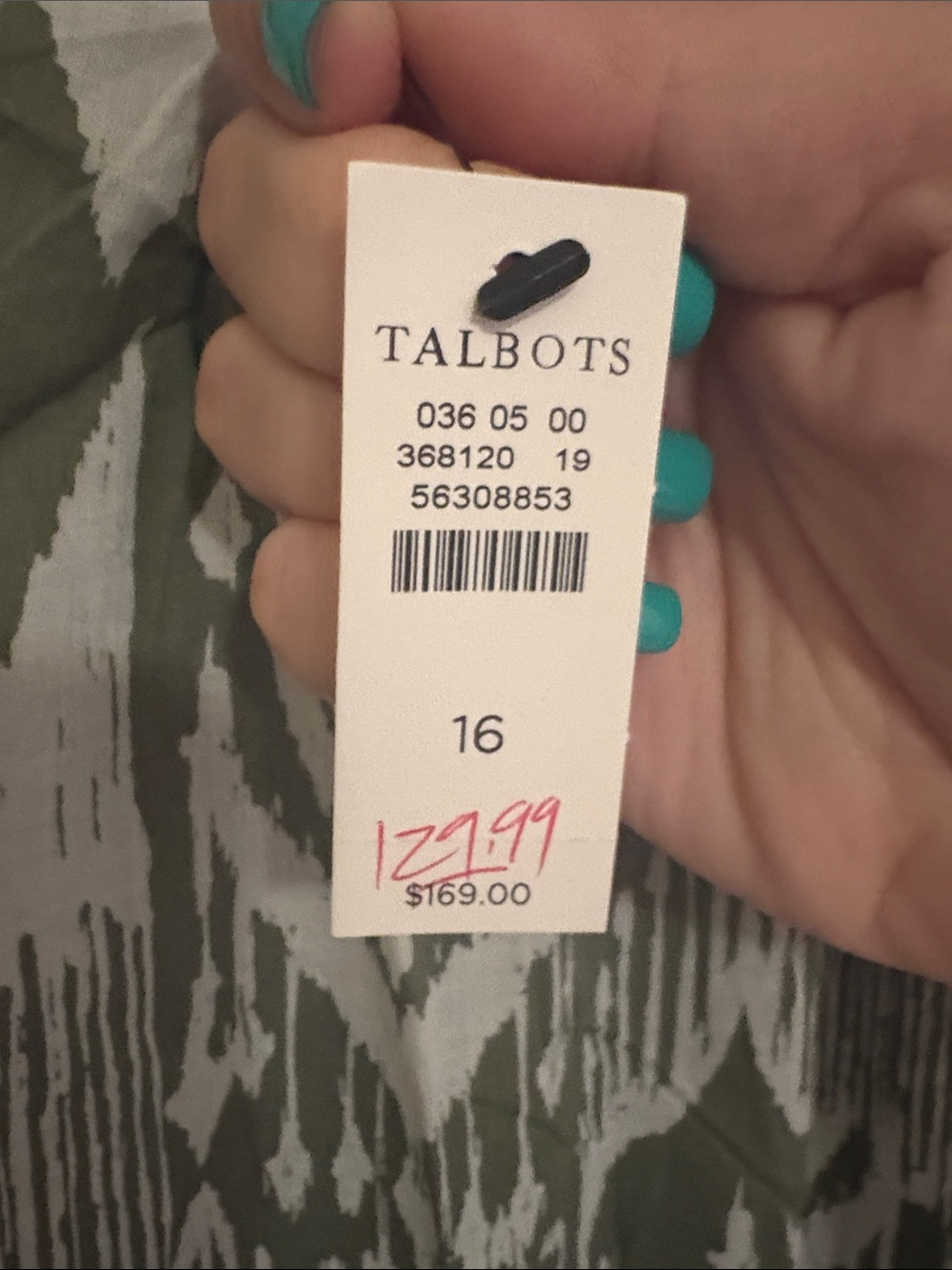 Talbots Olive & White Ikat Tie-Waist Midi Dress - Picture 3 of 7
